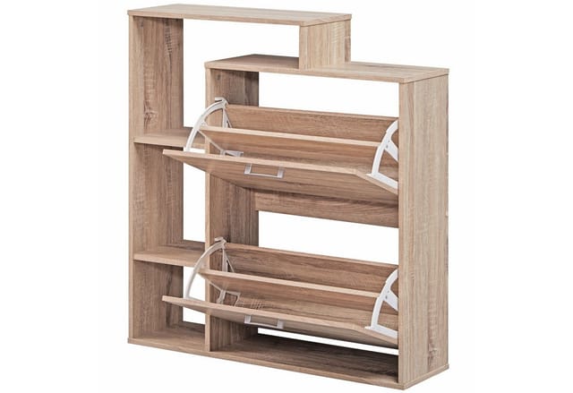 Schuhkipper Holz 2 Fächer Sonoma 12 Paar Schuhe Schuhschrank Schuhkommode