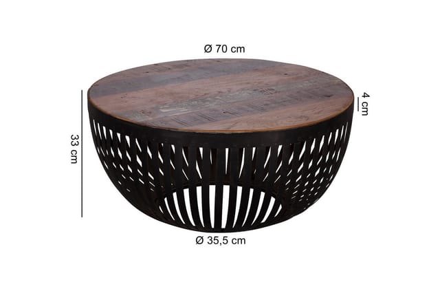 Couchtisch FineBuy Sofatisch 70 cm Tisch Holz Massiv Metall Wohnzimmertisch