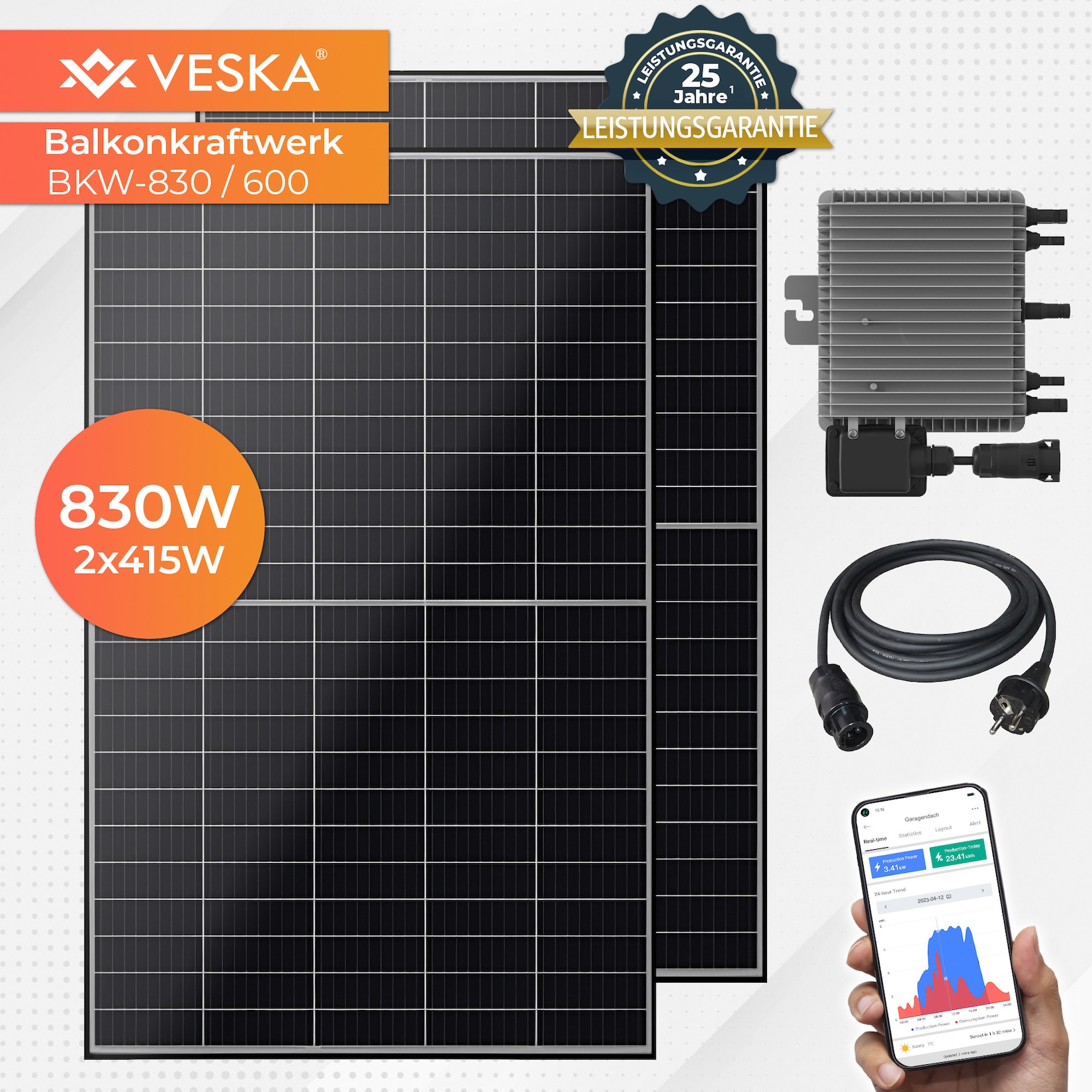 Balkonkraftwerk 830 W / 600 W Photovoltaik Solaranlage Steckerfertig