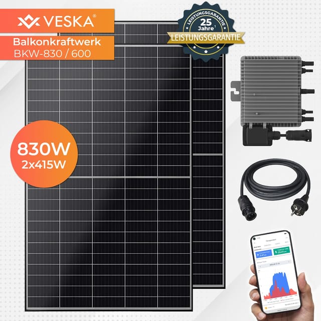 Balkonkraftwerk 830 W / 600 W Photovoltaik Solaranlage Steckerfertig