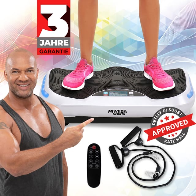 Miweba Sports Vibrationsplatte MV300, 4D-Wave-Vibration, Fernbedienung, 800 Watt, 16 Stufen, LED (Weiß)