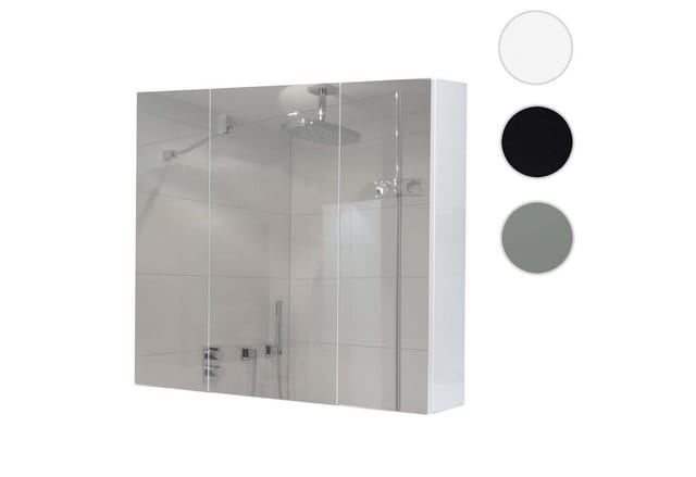 Spiegelschrank MCW-B19b, Badschrank Hängeschrank, 6 Regalböden hochglanz MVG-zertifiziert 70x80x16cm ~ weiß