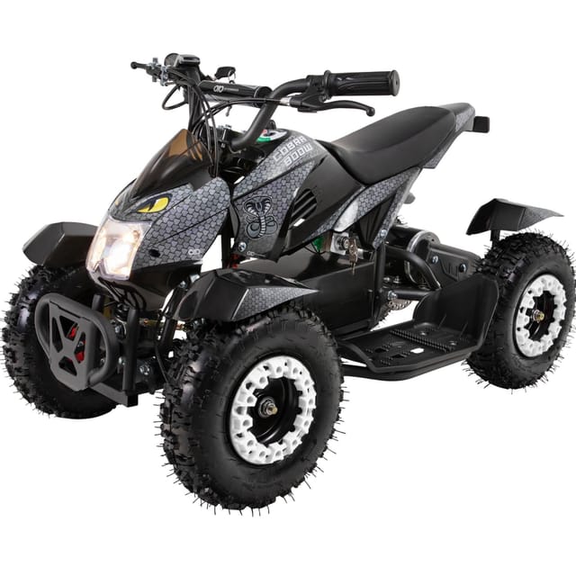 Elektro-Kinderquad Cobra, 800 Watt, bis 24 km/h, ab 8 Jahren, Federung, 3x 12V-Akku, Scheibenbremsen (Grau/Schwarz)