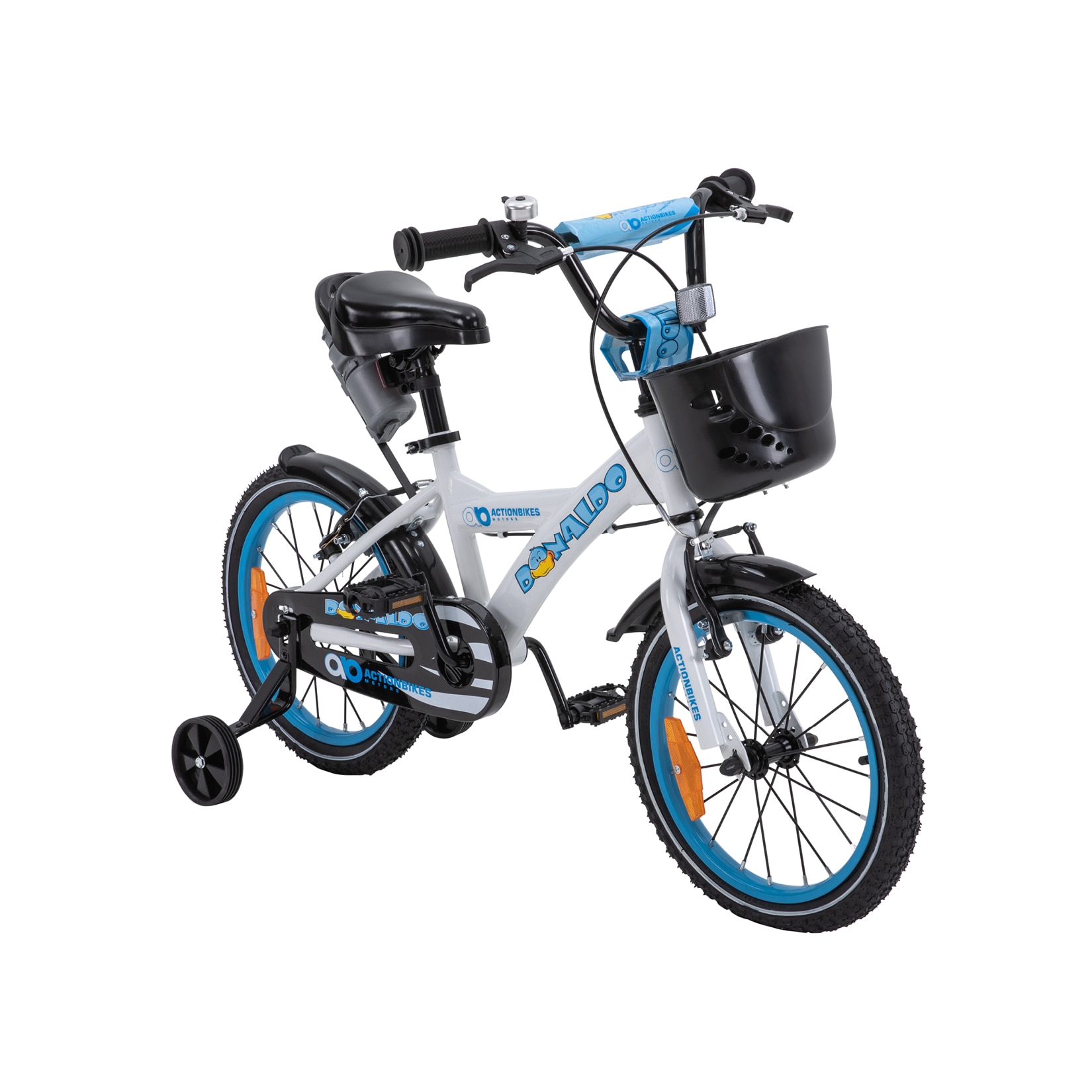 Actionbikes Kinderfahrrad Donaldo 16 Zoll, V-Brake-Bremsen, höhenverstellbar, Stützräder, Korb