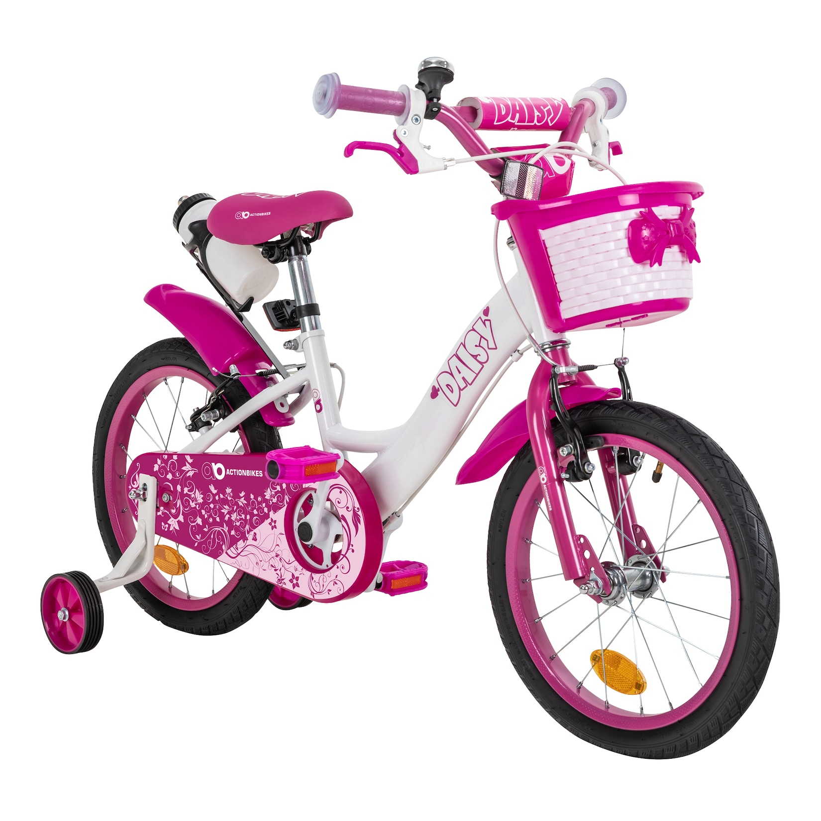 Actionbikes Kinderfahrrad Daisy 16 Zoll, pink, Stützräder, Korb, V-Brake-Bremsen, Antirutschgriffe (East)