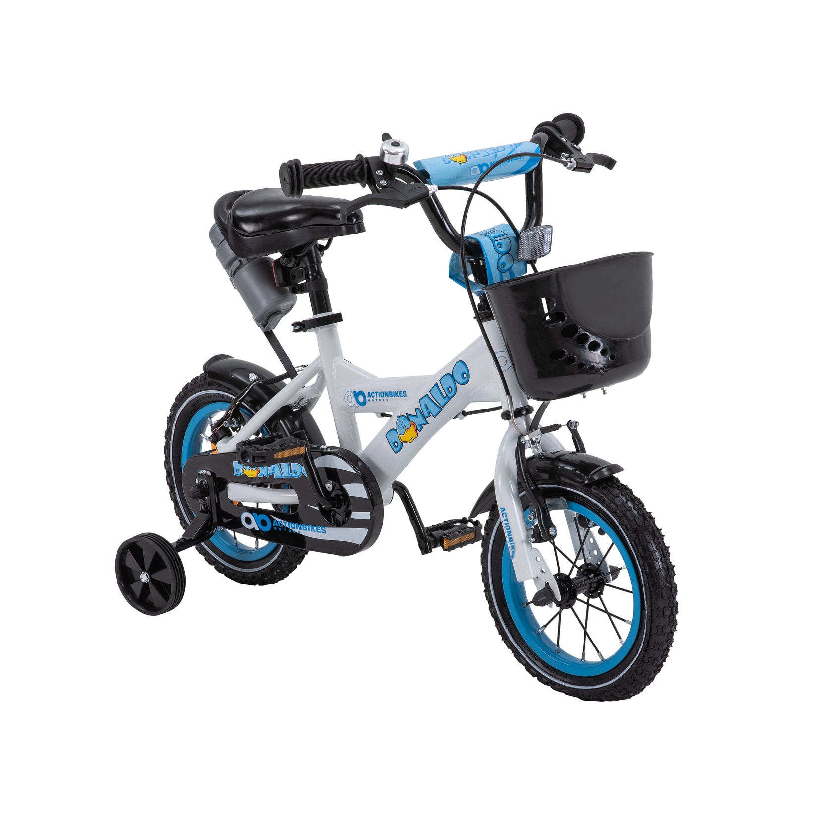 Actionbikes Kinderfahrrad Donaldo 12 Zoll, V-Brake-Bremsen, höhenverstellbar, Stützräder, Korb