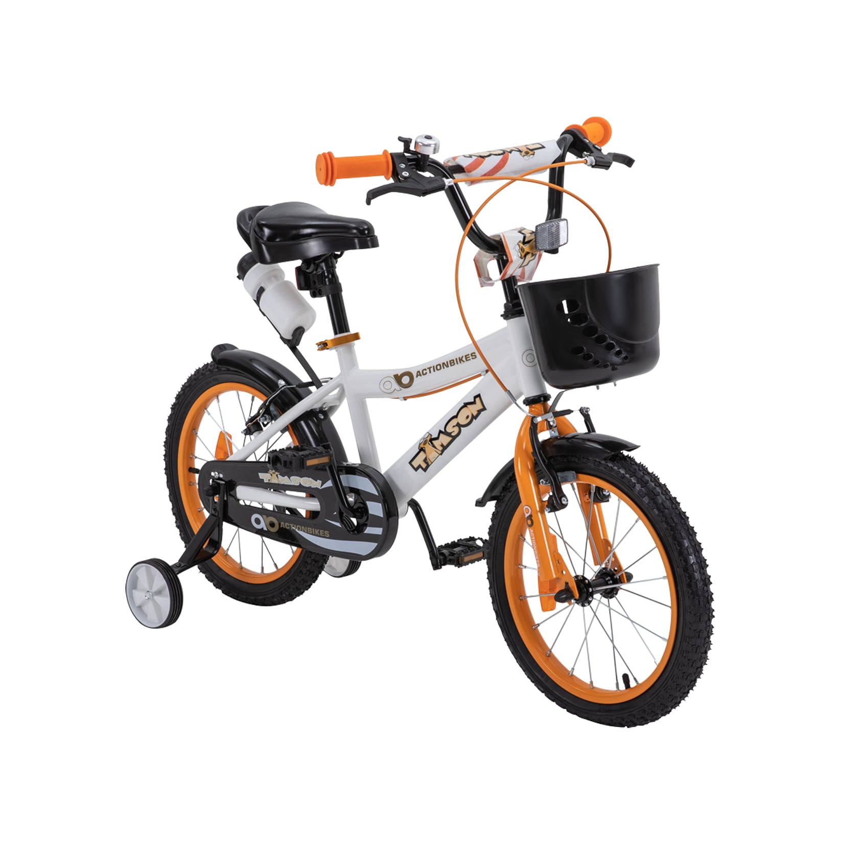 Actionbikes Kinderfahrrad Timson 16 Zoll, V-Brake-Bremsen, höhenverstellbar, Stützräder, Korb