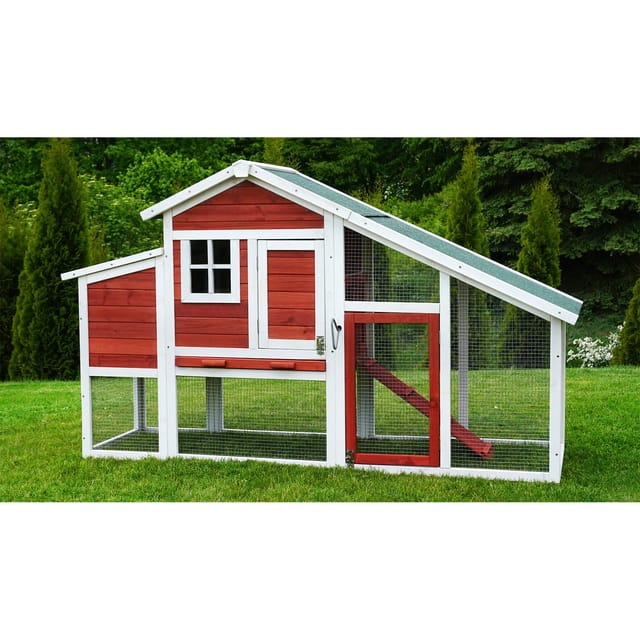 MyAnimal Hühnerstall für 4 Hühner MH-32 mit Eiablage, Hühnerhaus schutzimprägniert, Dach abnehmbar (Rot/Weiß 2.0)