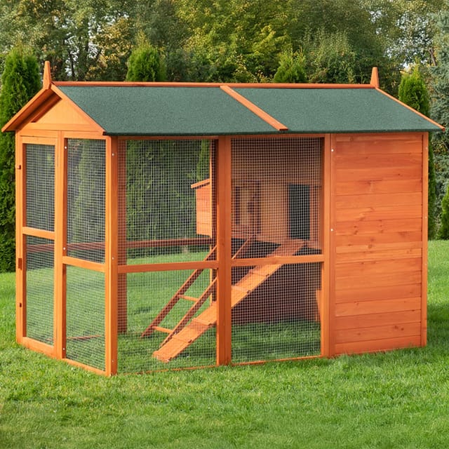 MyAnimal Hühnerstall groß für 7 Hühner MH-15, Hühnerhaus auf 2 qm², mit Auslauf, separates Legenest (Braun)