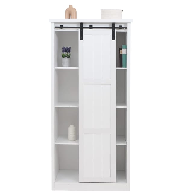 Schrank MCW-K75, Kommode Highboard, Schiebetüre 8 Staufächer, Holz-Optik Industrial Metall 163x76x38cm ~ weiß