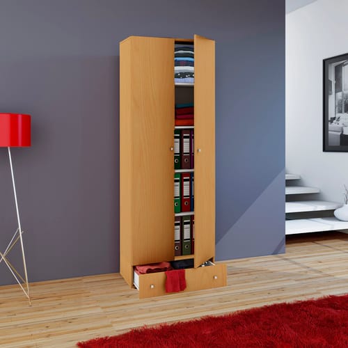 VCM Holz Kleiderschrank 5 Fächer mit Schublade 2 Drehtüren Maße ca. B. 70 x H. 196 x T. 40 cm – Vandol S