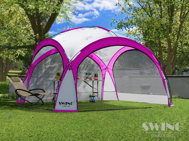 Swing&Harmonie LED Event Pavillon 3,6 x 3,6m DomeShelter Garten Pavillion inkl. Solarmodul Pavilion Designer Gartenzelt Camping Pavilon Partyzelt mit Beleuchtung - versch. Ausführungen