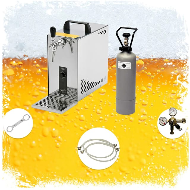 Komplett Set - Zapfanlage, Bierzapfanlage, Bierkoffer, Durchlaufkühler Pygmy 25 Le, 1-leitig Trockenkühler, 30 Liter/h, Green Line, Zapfkopf: Nc Adapter
