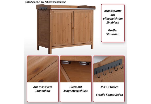 Gartenschrank mit Arbeitsplatte MCW-L69, Pflanztisch, Outdoor Tanne Holz MVG-zertifiziert 86x104x52cm ~ weiß