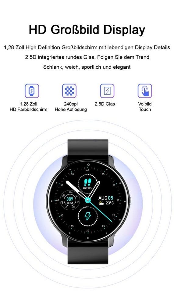 TPFNet Smart Watch / Fitness Tracker IP67 - Android & IOS - Schwarz