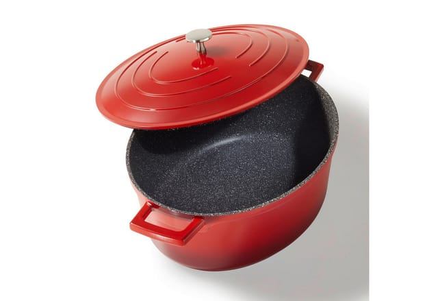 STONELINE® Gourmet Bräter 32x25 cm mit Deckel, Backofen und Induktion geeignet, Antihaft, kirschrot