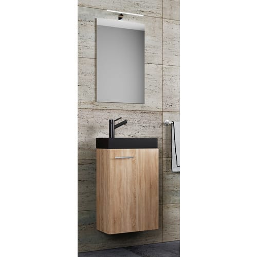 VCM 3-tlg Set Waschplatz für Gäste WC Gästebad Waschtisch mit Spiegel Badezimmer Set – Slito SP-BL