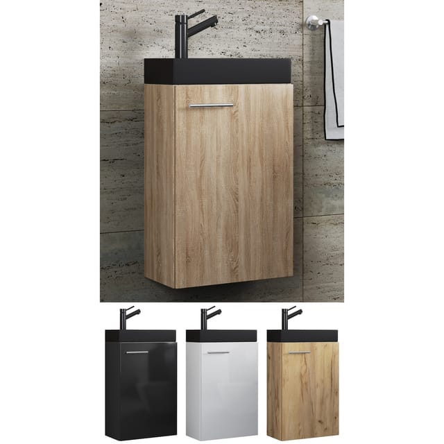 VCM 2-tlg Set Waschplatz für Gäste WC Gästebad Toilette Waschtisch Badmöbel Badezimmer Set – Slito-BL