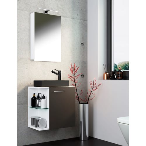 VCM 3-tlg Set Waschplatz für Gäste WC Gästebad Waschtisch mit Spiegel Badezimmer Set – Hausa SC-BL