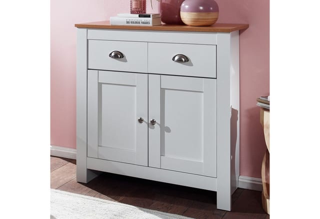 Sideboard MDF Weiß - Eiche 80cm Kommode mit 2 Schubladen & 2 Türen modernes Design