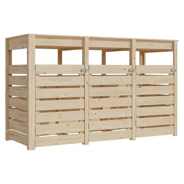 Karibu Mülltonnenunterstand für 3 Mülltonnen naturbelassen Mülltonnenbox Gartenbox 238x143x88 in cm (BxHxL)