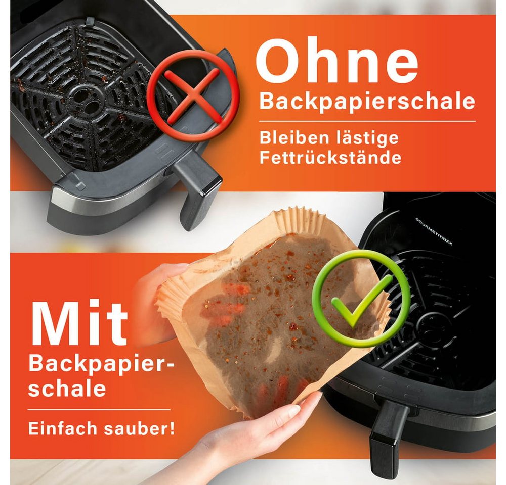 GOURMETmaxx Backpapier-Schalen für Heißluft-Fritteusen 100er-Set 20x20x4,5cm braun Bild 3