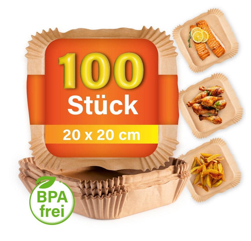GOURMETmaxx Backpapier-Schalen für Heißluft-Fritteusen 100er-Set 20x20x4,5cm braun Bild 4