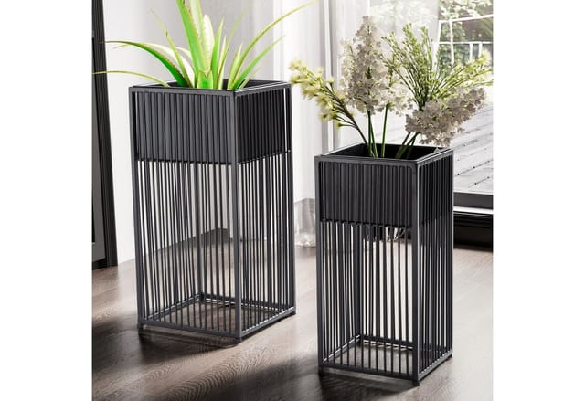 Blumentopf FineBuy Pflanzenkübel 2er Set Metall Schwarz Quadratisch Pflanzgefäß