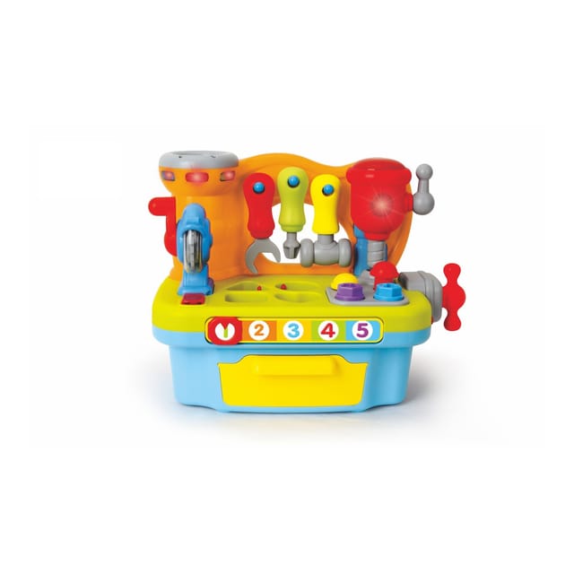 Moni Kinder-Miniwerkstatt Kinderwerkzeug Musik Licht Schrauben Formsortierspiel bunt