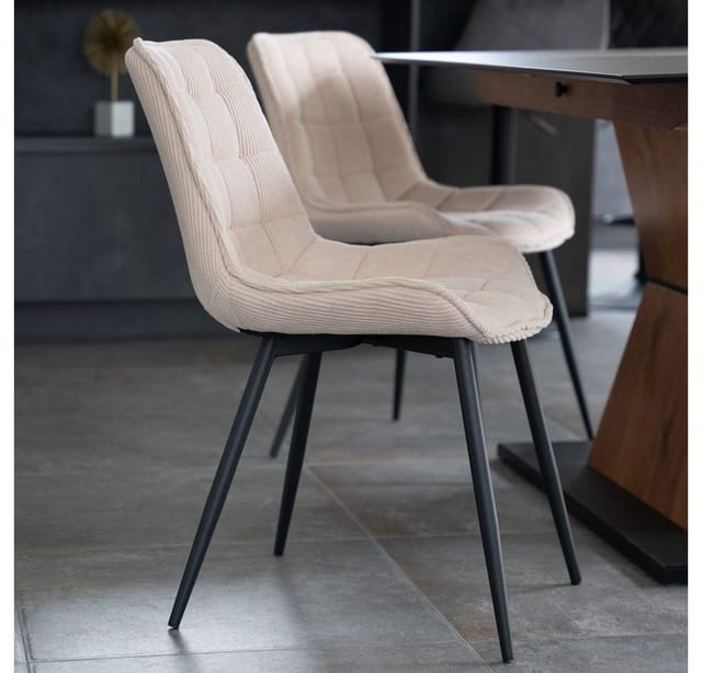 HOME DELUXE Polsterstuhl Esszimmer IKALO - 2er Set - Cord Creme