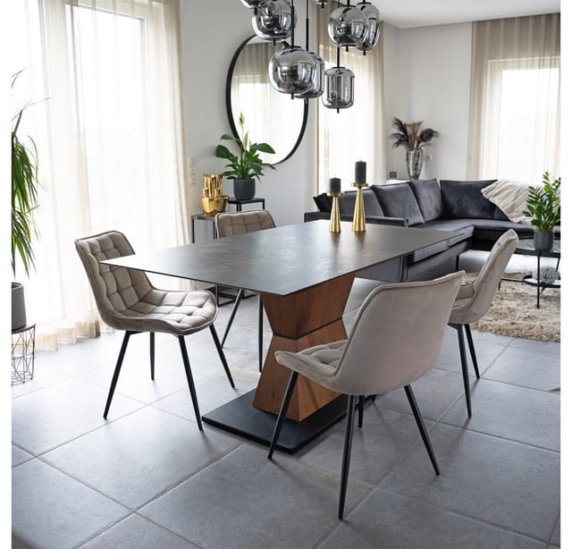 HOME DELUXE Polsterstuhl Esszimmer IKALO - 6er Set - Samt Hellbraun