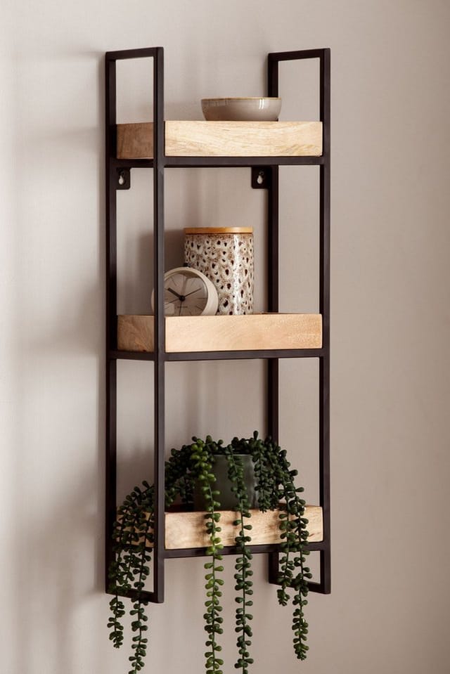 Wandregal FineBuy Hängeregal 27x77x18 cm Massivholz Metall Regal Industrial