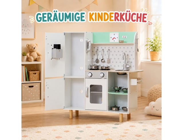 Baby Vivo Kinderküche Spielküche aus Holz - Gustavo in Weiß