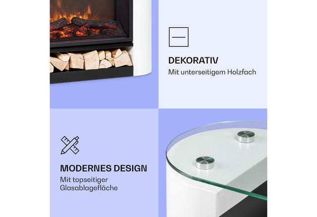 Studio 10 Arc Elektrokamin 1800 W LED-Flammen Heizlüfter Fernbedienung Weiß