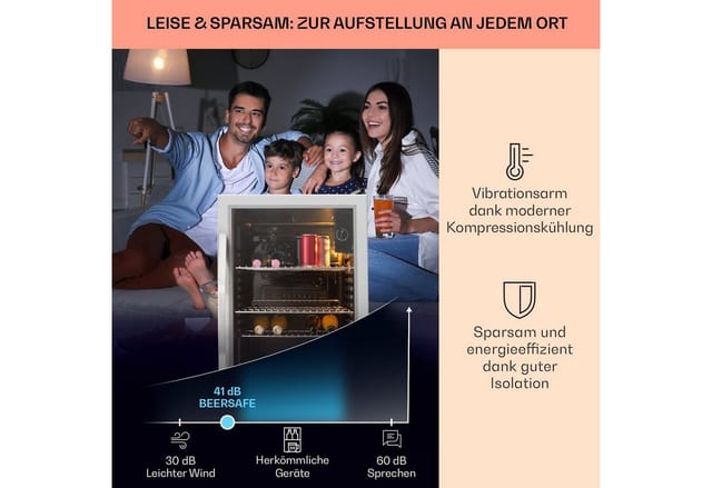 Beersafe XXL Kühlschrank 80 Liter 3 Böden Panoramaglastür Edelstahl Silber 80 Liter