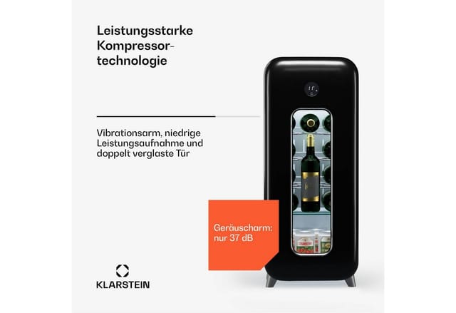 Shirley 15 Uno Weinkühlschrank 15 Flaschen 5 - 20 °C Touch Retro Schwarz 15 Flaschen 1 Kühlzone