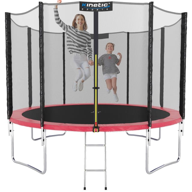 KINETIC SPORTS Trampolin Outdoor SALTO Ø 183/244/305/366/400/430/490 cm - Kindertrampolin Set mit Leiter, Netz, Randpolster, USA Sprungtuch - Gartentrampolin, bis zu 160kg Pink Ø 305 cm Ø 305 cm, Pink
