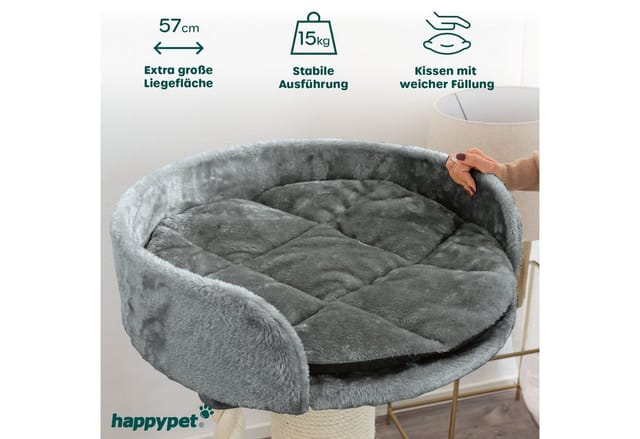 HAPPYPET Premium Kratzbaum Stabil für große Katzen Kletterbaum 100 cm Grau BASIC