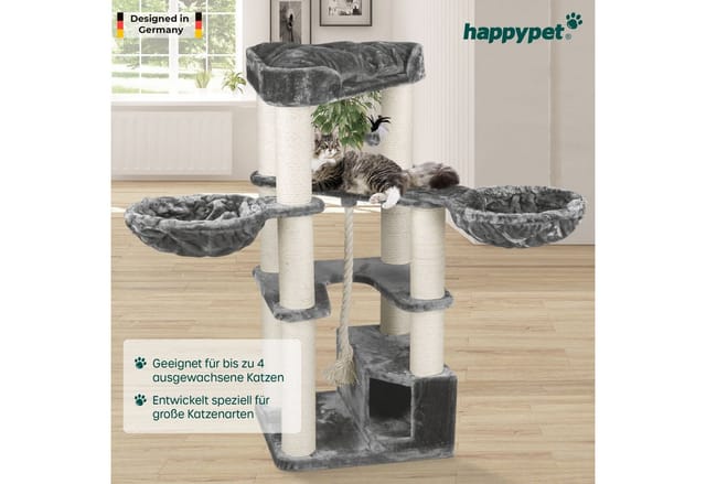 HAPPYPET Premium Kratzbaum 161 cm große Katzen stabil Katzenbaum Grau