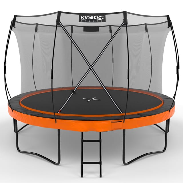 KINETIC SPORTS Trampolin Outdoor 'Ultimate Pro' Ø 244/305/366/427 cm – Kindertrampolin mit Leiter, Gartentrampolin im Kürbis-Design, bis zu 160 kg Sunset Orange Ø 366 cm