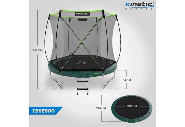 KINETIC SPORTS Trampolin Federlos-Design 'Bungee Safety Elite' - Outdoor Gartentrampolin für Kinder Dunkelgrün Ø 244 cm Ø 244 cm