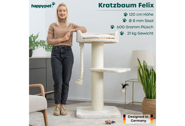 HAPPYPET Kratzbaum große Katzen 18 cm Stämme Katzenbaum 120 cm Creme