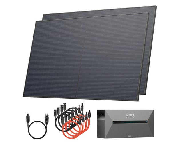 Solarway® All In One Balkonkraftwerk mit Speicher 890W komplett Steckdose - 1,6 kWh Anker Solix 2 PRO Speicher - Solaranlage Komplettset - 445W bifaziale Solarmodule & Anker Speicher & Zubehör