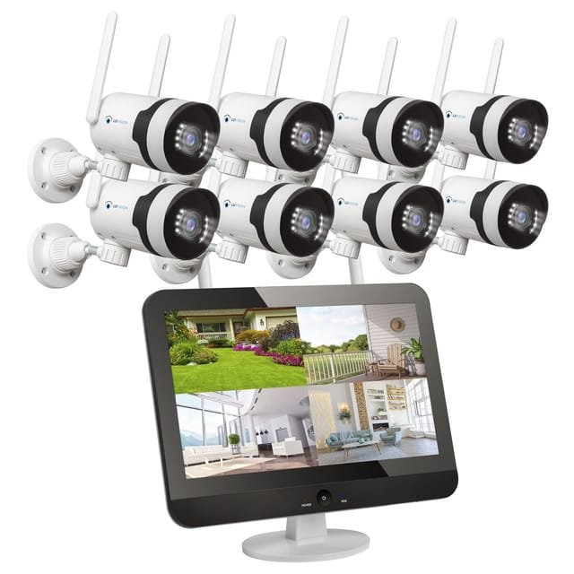 LUVISION Dual WLAN PTZ Überwachungssystem mit Monitor 5MP, Mikrofon, Sirene, Nachtsicht, KI Bewegungsverfolgung 8 Kameras