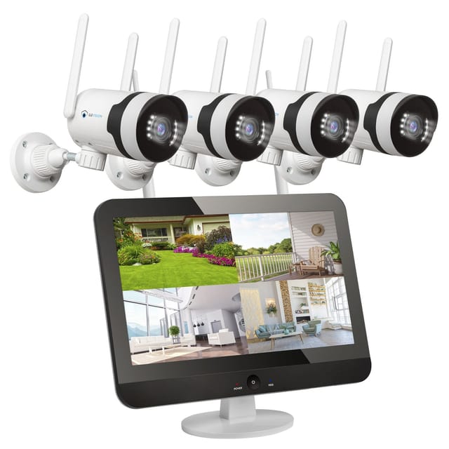 LUVISION Dual WLAN PTZ Überwachungssystem mit Monitor 5MP, Mikrofon, Sirene, Nachtsicht, KI Bewegungsverfolgung 4 Kameras