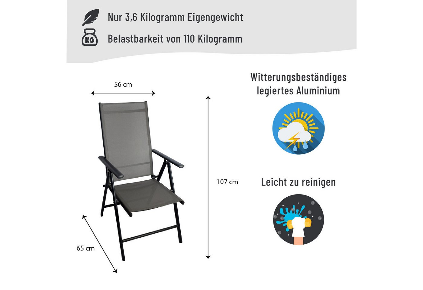 CHILLROI Klappsessel Aluminium 2er Set Gartenstuhl klappbar Campingstuhl Bild 2