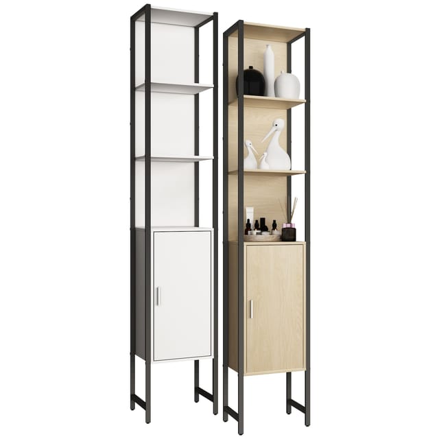 VCM Holz Badezimmerschrank Badmöbel Metall Industrial Style Stand Badregal Hochschrank Maße ca. H. 185 x B. 33 x T. 30 cm - Edino