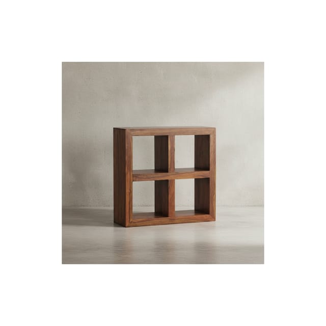 KADIMA DESIGN Sheesham Standregal: Massivholz, einzigartige Maserung, 4 Fächer, 82x82x34 cm.