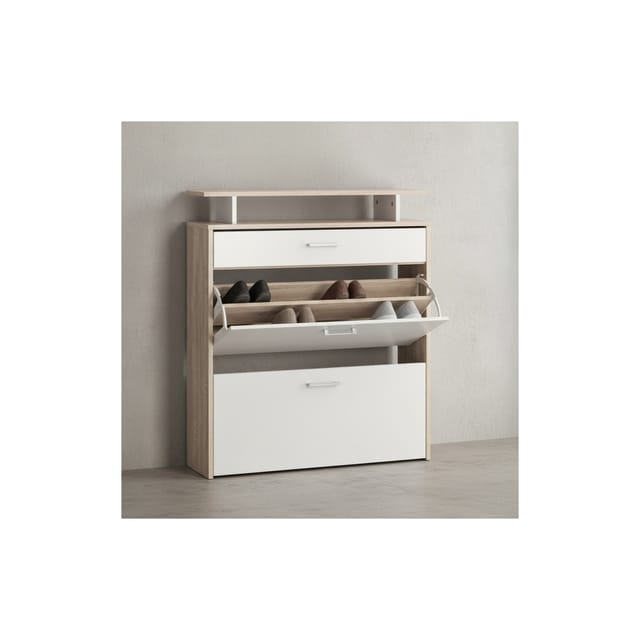 KADIMA DESIGN Schuhkipper mit Schublade - Sonoma Eiche, 4 Fächer, Großzügige Ablagefläche, Formschöne Griffe, MDF Holz, KADIMA DESIGN