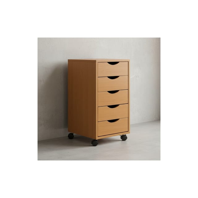KADIMA DESIGN Rollcontainer Buche, Stilvoller & geräumiger Schreibtisch-Container mit 5 Schubladen